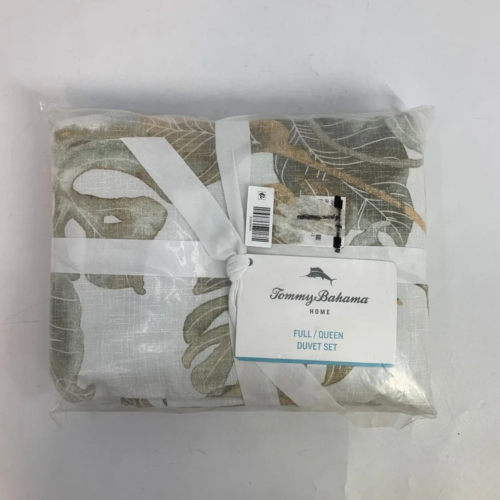 Tommy Bahama Home Full/Queen Duvet Cover Set Green &‎ Beige Leaf Pattern